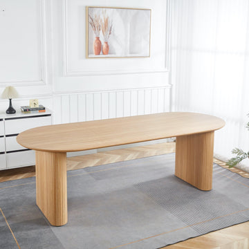 Round Faux Travertine Extendable Dining Table, 90.55" Extendable Dining Room Table for 10, Retro Wooden Kitchen