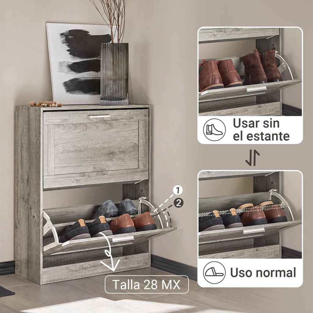 Shoe Storage Cabinet Entryway, Slim Shoe Rack Freestanding, Narrow Shoe Organizer 2 Flip-Drawers Shoe Cupboard for