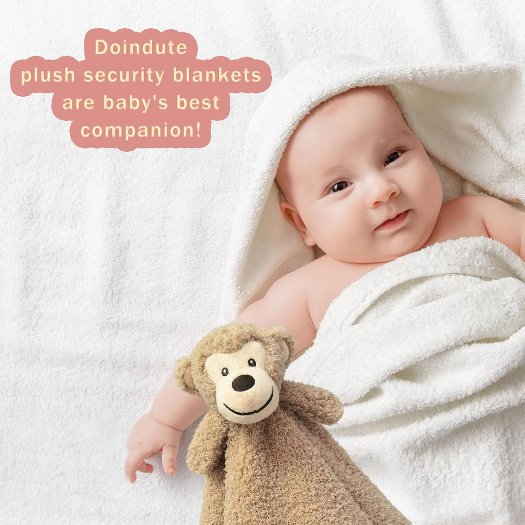 Light Brown Monkey Soft Stuffed Animal Security Blanket, Plush Monkey Character Lovey Blanket, Baby Shower/Nursery