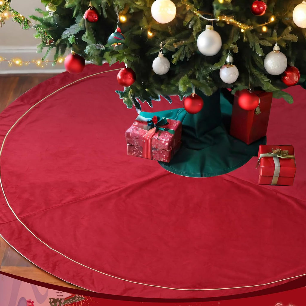 72 Inch red Tree Skirt for 7.5-12 Ft Tree Christmas Red Velvet Fur Plush Luxury Tree Skirt Large for Merry Christmas