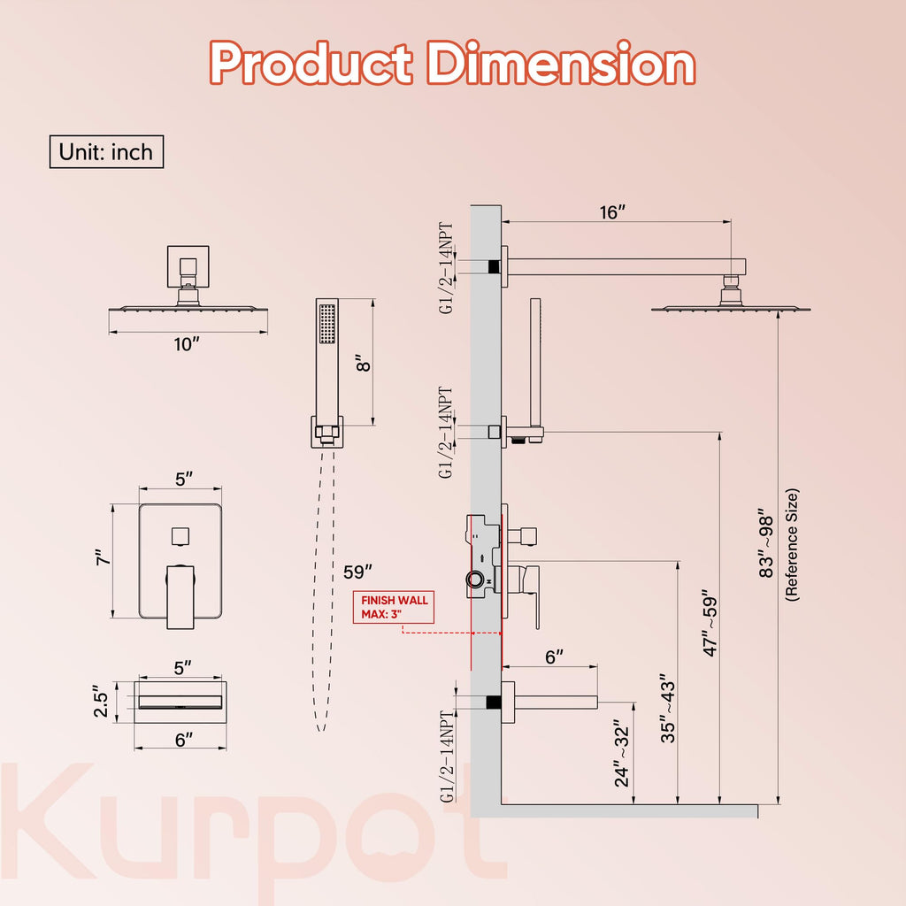 Brushed Gold Shower System, Gold Shower Faucet Set with Tub Spout