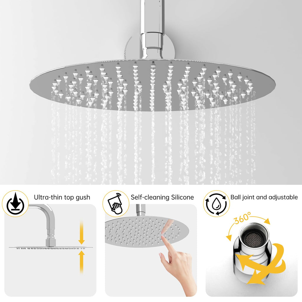 Shower System with 10 Inch Round Rain Shower Head and Handheld Wall Mounted, High Pressure Rainfall Shower Faucet
