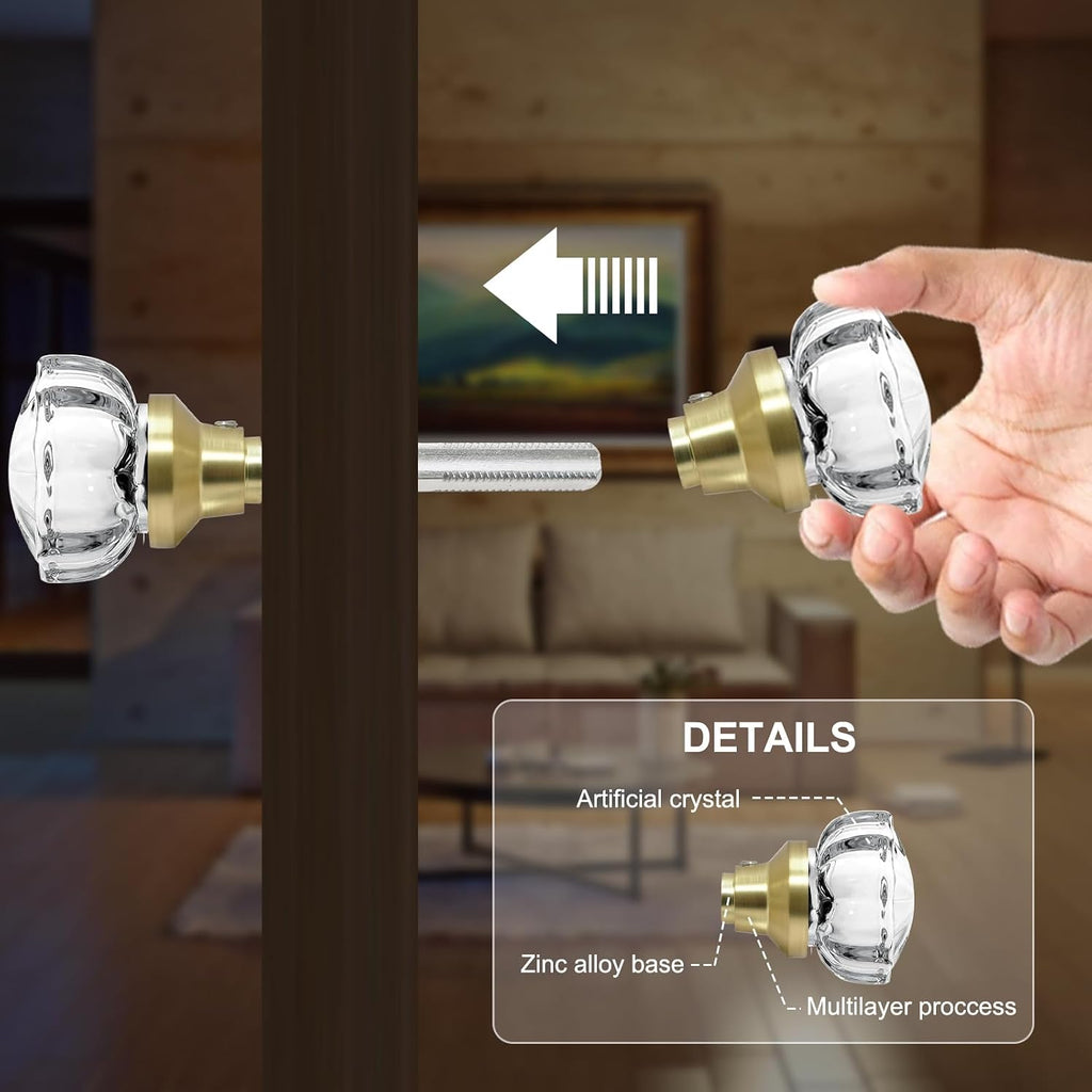 1 Pack Glass Interior Door Knobs, Old Style Door Knob Replacement, Vintage Crystal Door Knobs, Polished Brass Finish