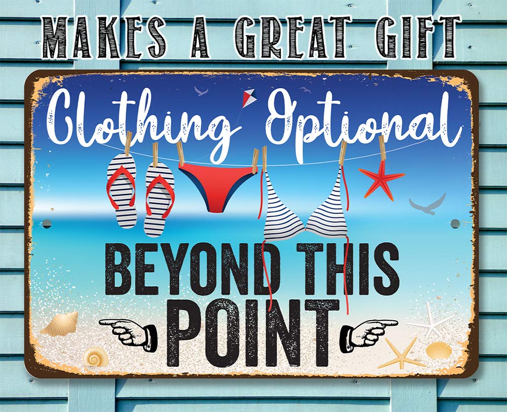 Beach Decor - Clothing Optional Beyond This Point - Beach Sign Metal Sign - Wall Art Beach Signs for Indoor/Outdoor