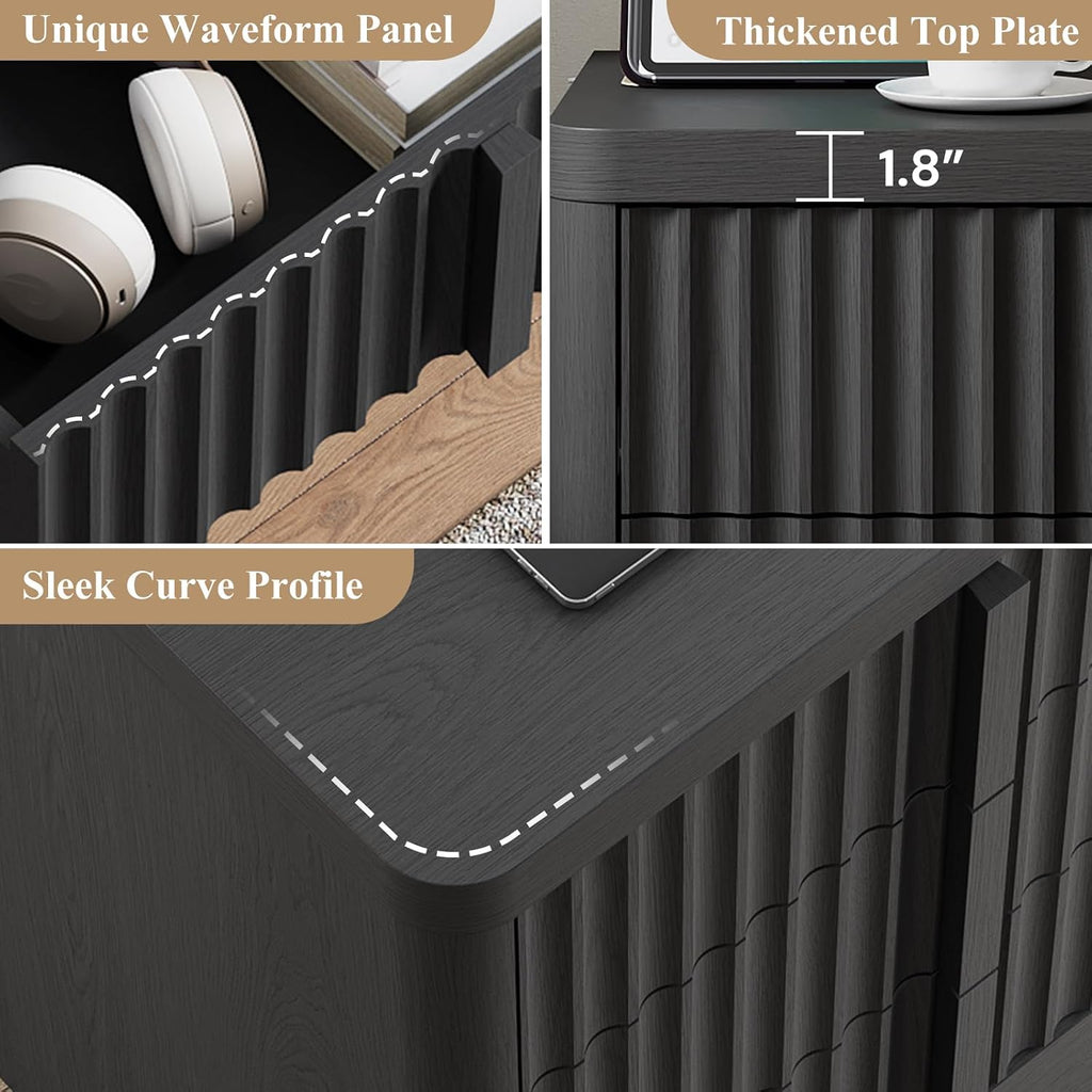 Fluted Dresser , 48" Tall 6 Drawer Dresser, Modern Chest of Drawers with Solid Wood Handle, Curved Profile Design