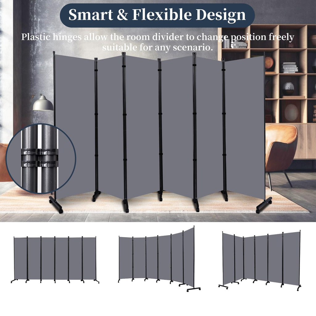 Room Divider 6 Panel-132''Wide Folding Privacy Screen, Large Partition Wall