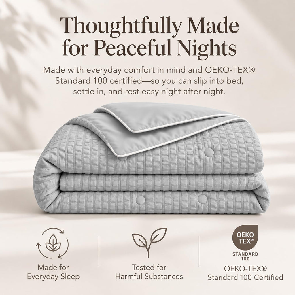 Queen Comforter, Quilted Bedding Blanket, Reversible, 90" x 90", Cool Gray