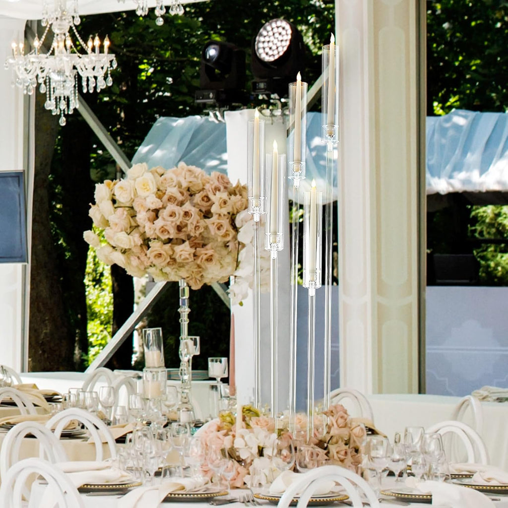 4 Set 5 Arms Acrylic Candelabra Centerpieces 46.4'' Tall Clear Candle Holders Wedding Table Centerpiece Floor Candle