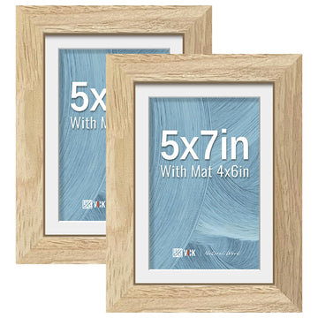 5x7 Picture Frame 2 Pack, Natural Wood, Tempered Glass, Photo Collage