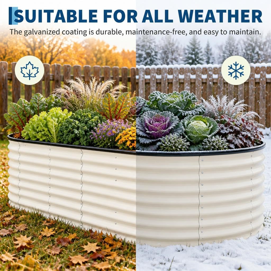 2 Pack 4x2x2ft Galvanized Raised Garden Bed, Oval Metal Planter Box