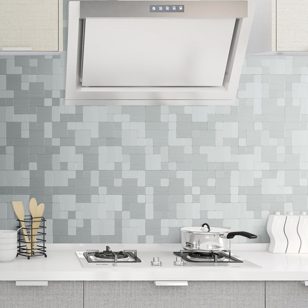 10-Sheet Metal Peel and Stick Tile Backsplash, Stainless Steel Kitchen Metal Backsplash Tile, Stick on Backsplash