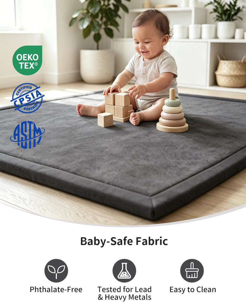 Ultra Soft 1.3" Thick Baby Play Mat for Floor, 59x71 Playpen Mat Elasti-Foam Padded Crawling Mat for Babies