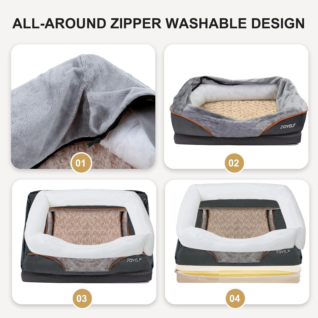 Large Memory Foam Dog Bed, Orthopedic Dog Bed & Sofa with Removable Washable Cover and Squeaker Toy as Gift