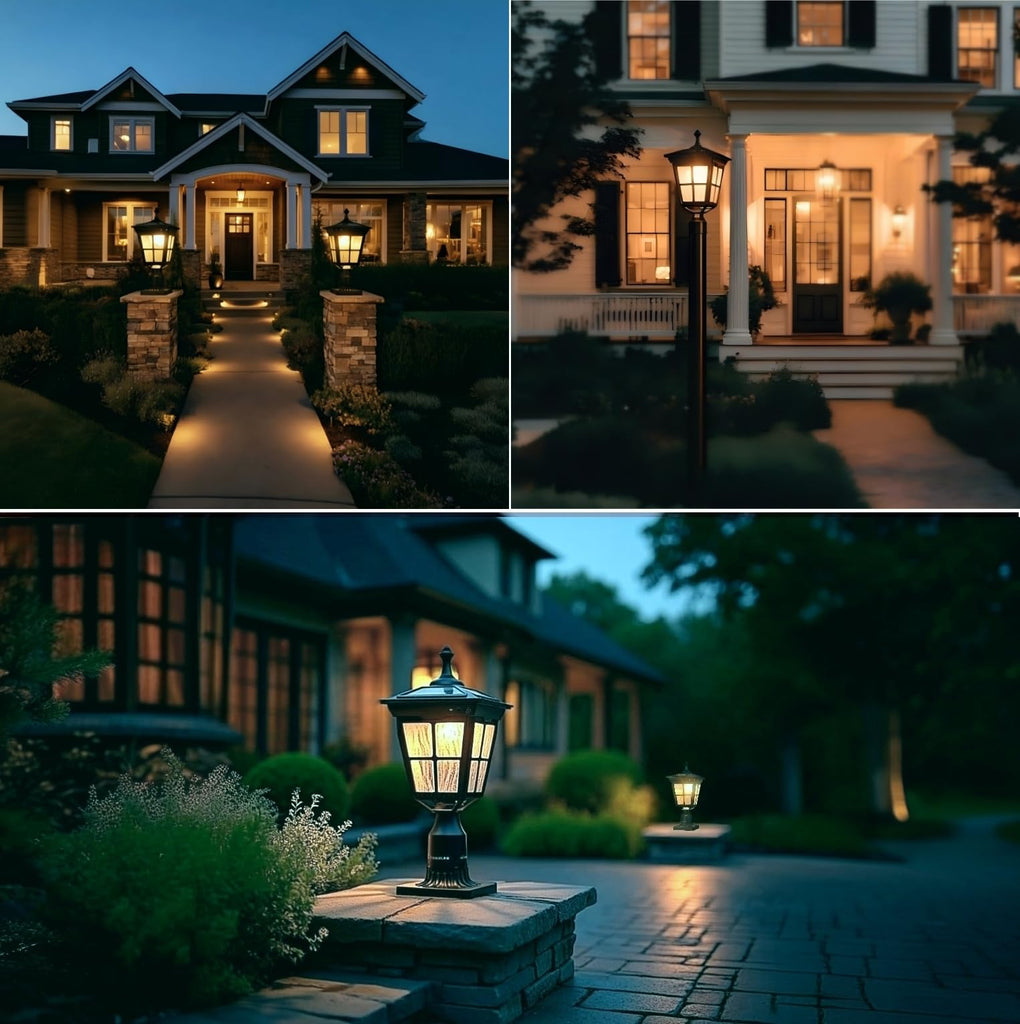 Solar Lamp Post Light, Cast Aluminium Waterproof LED with Glass Outdoor Dusk to Dawn Solar Post Light for