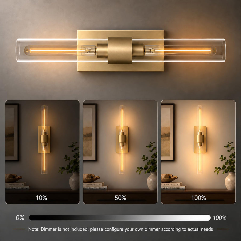 Gold Wall Sconces Set of Two - Hardwired Brass Light Fixture, Bulb Included