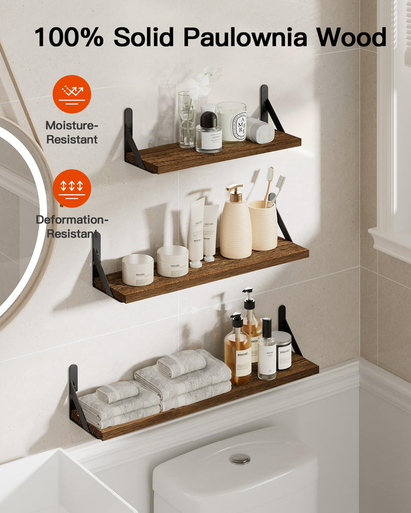Solid Paulownia Wood Wall Shelves, Large Size, 6 Pcs, Brown