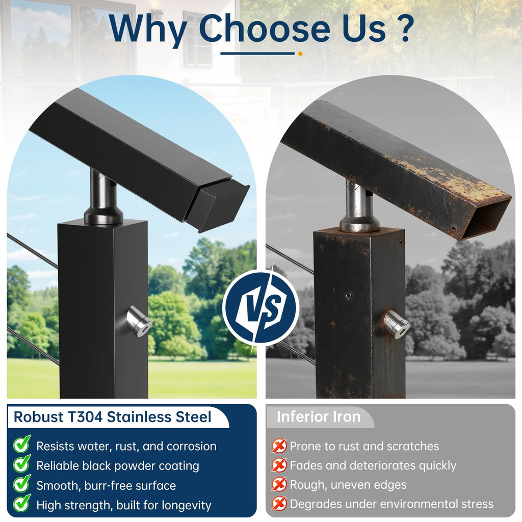 12FT Black Stainless Steel Cable Railing Handrail with POM Connector