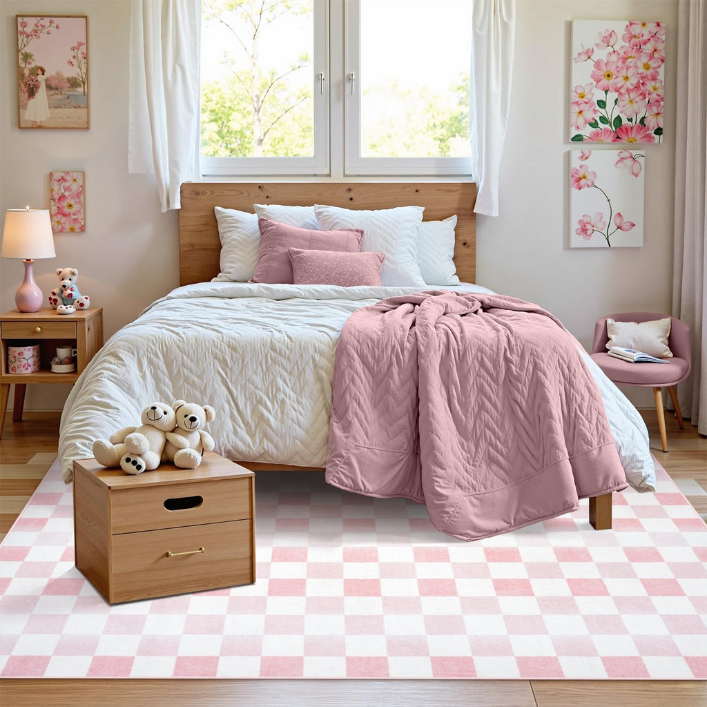 Pink Checkered Rug Aesthetic Nursery Decor