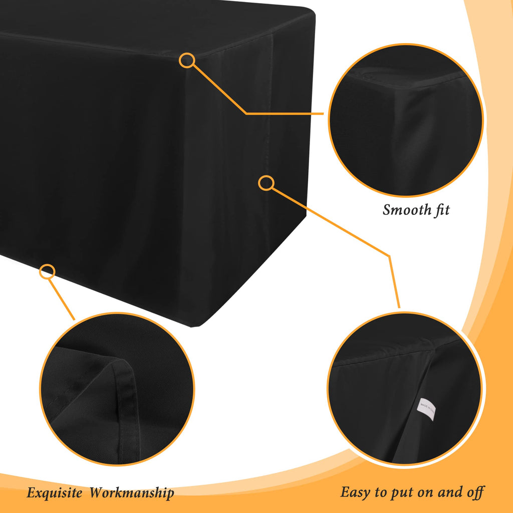 2 Pack Black Tablecloth Fitted Table Clothes for 8 Foot Rectangle Tables - Water Resistant Washable Fabric Polyester