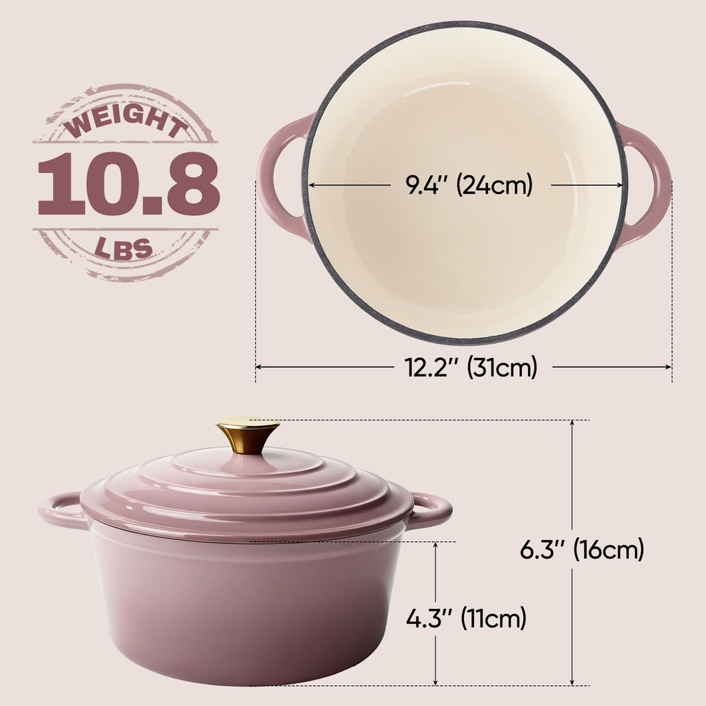 4.5 Quart Dutch Oven Pot with Lid, Non Stick Enameled Cast Iron Dutch Oven for Bread Baking, Heavy-Duty, Oven Safe
