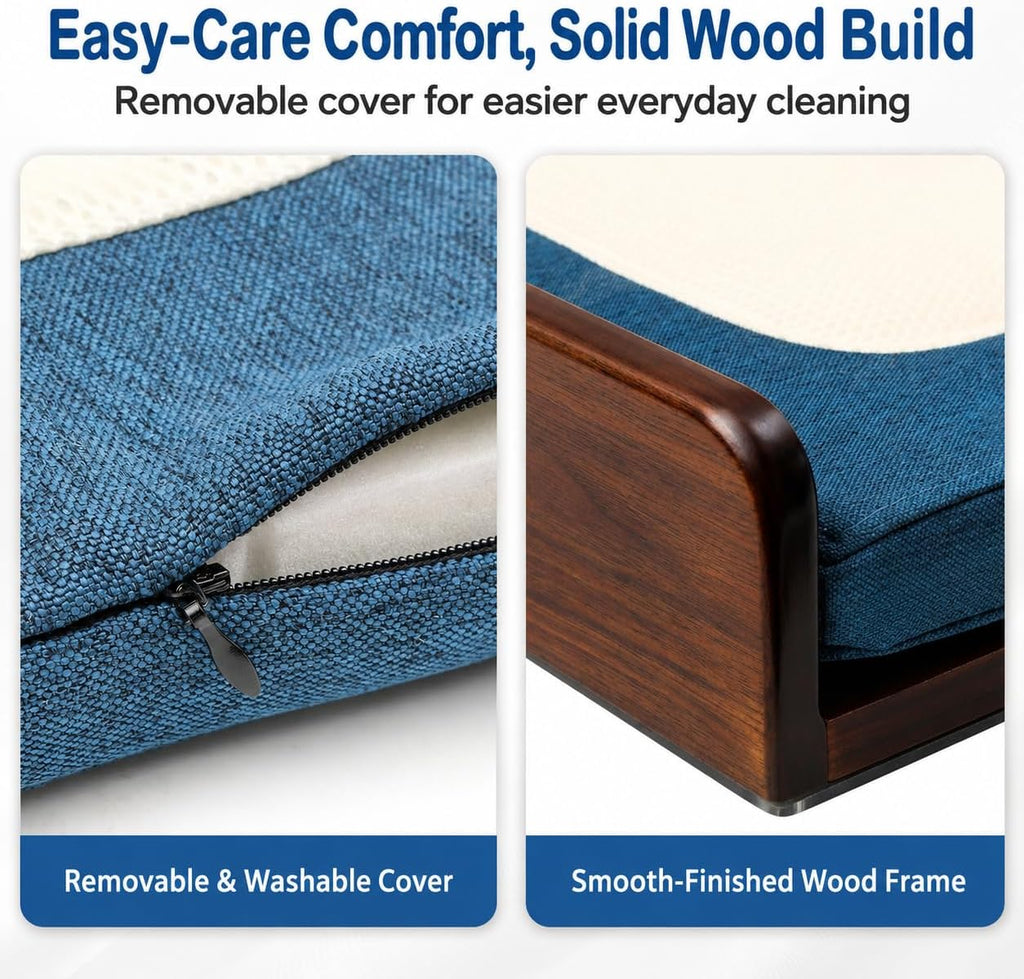 Smart Elevated Dog Bed with Downward Airflow, 3-Level Heating, Washable Pad, Solid Wood Frame for Small and Medium