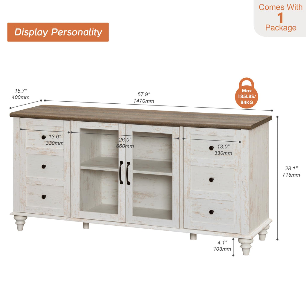 Sideboard Buffet Cabinets with Glass Door, Kitchen Storage Cabinets, Wood Coffee Bar Tables, Accent Sideboard Storage