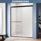 Double Sliding Glass Door 48" W x 72" H Shower Door 1/4" Tempered Glass Sliding Door Semi-Frameless Shower Glass