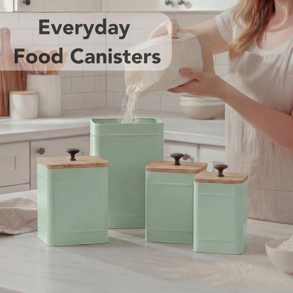 Kitchen Canisters, Airtight Canister Sets of 4 Counter, Sage Green Kitchen Accessories, Coffee Tea Sugar Flour Spice