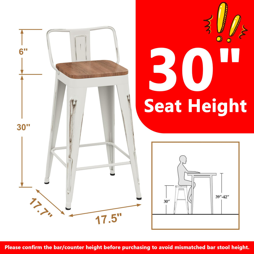 Bar Stools Set of 4 Counter Height Bar Stools Metal Barstools with Removable Back 30" Kitchen Bar Stools with Wooden