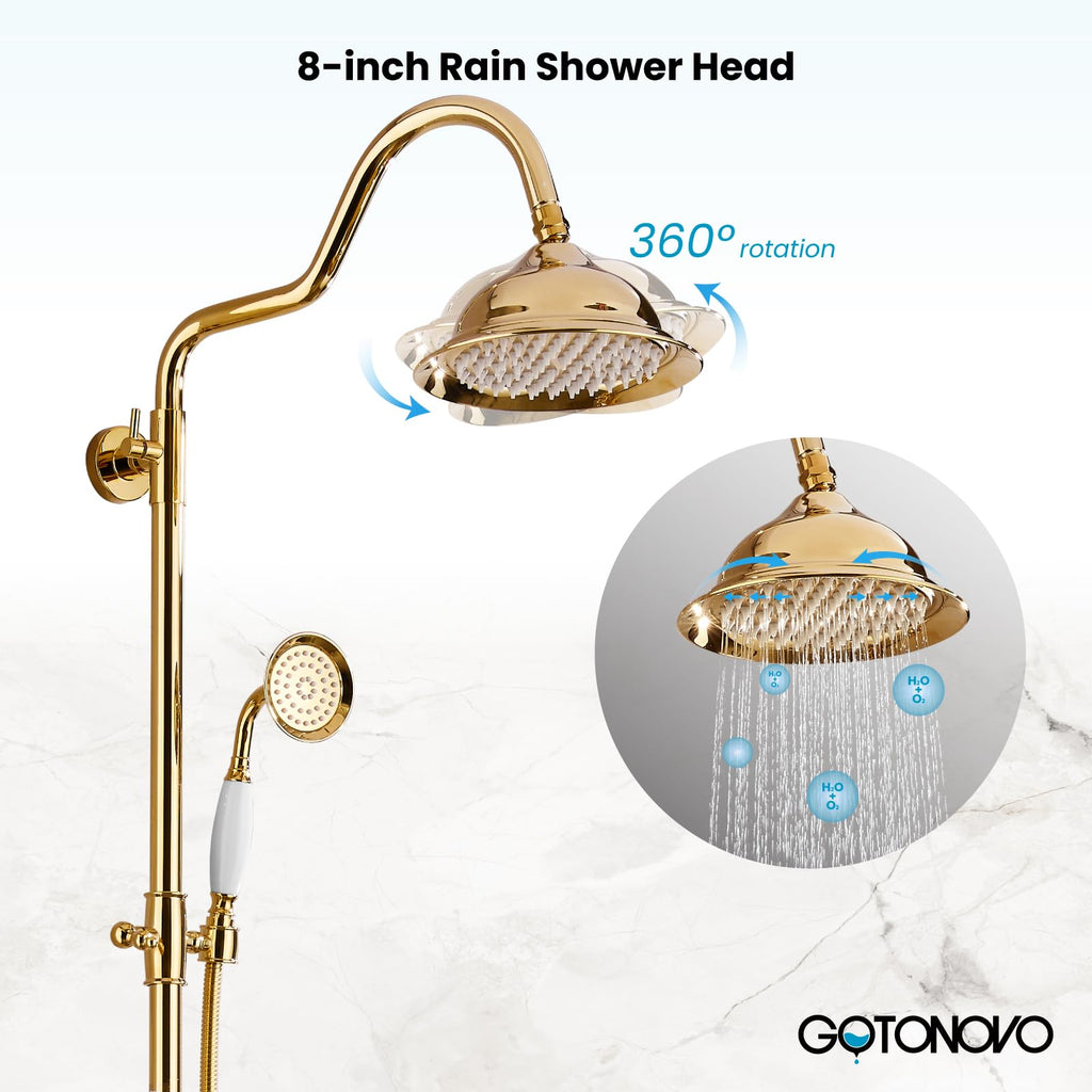 Bathroom Exposed Shower Faucet with Tub Spout Polished Gold