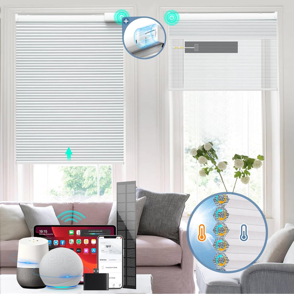 Motorized Cellular Shades with Remote Control,Grey, | 100%Bl - A white