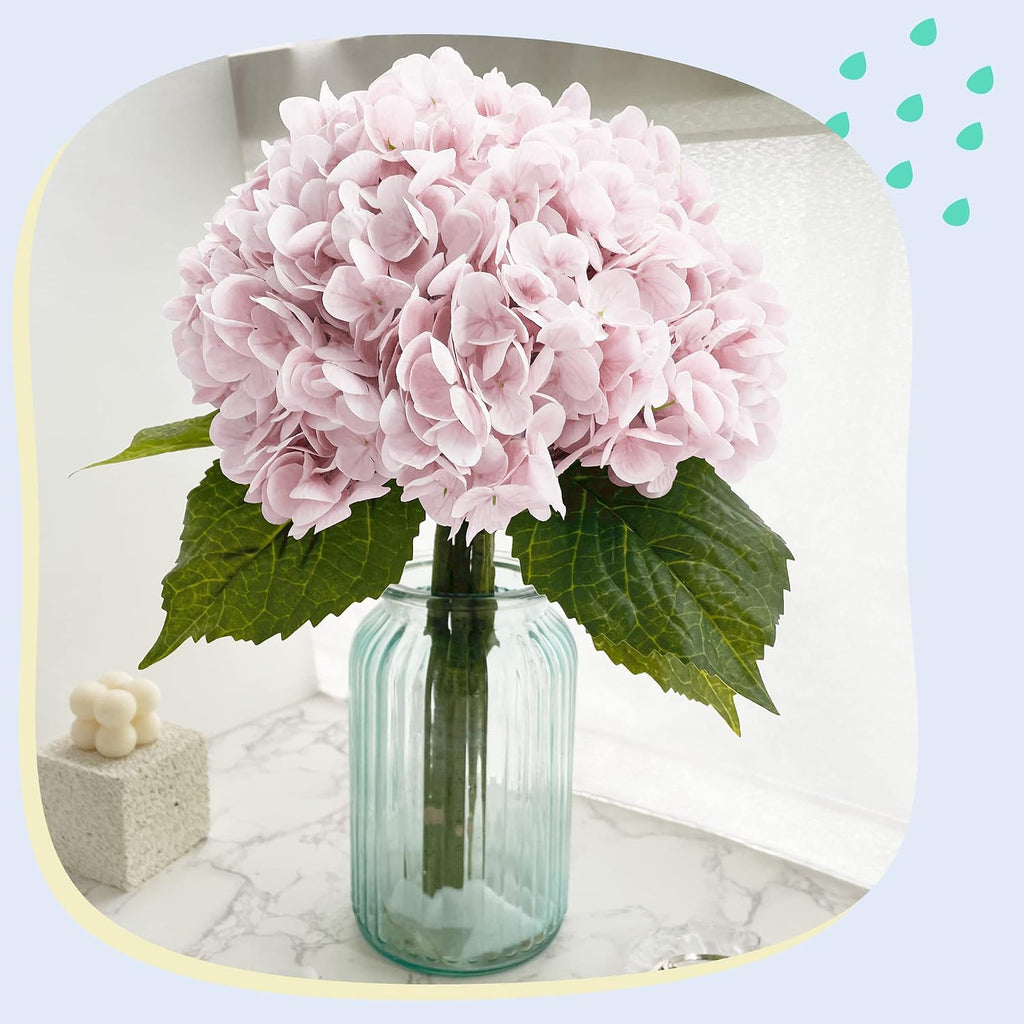21In Pink Artificial Hydrangea Flowers with Stems - Set of 5