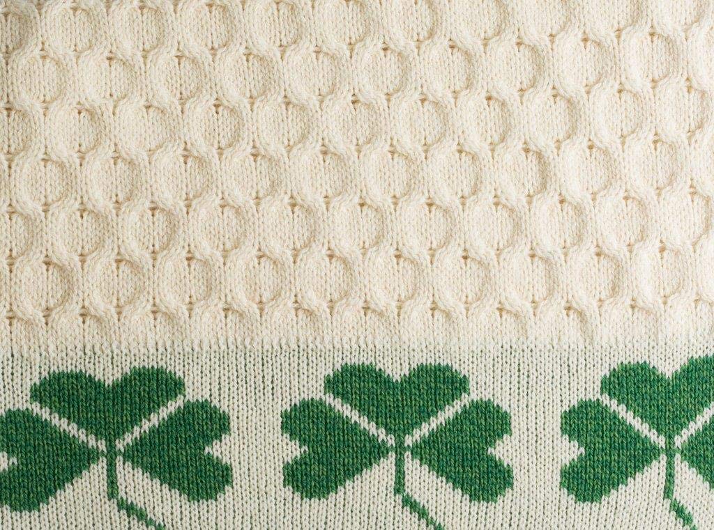 100% Shamrock Aran Throw Irish Blanket Cable Honeycomb Knit 58" x 40" (147 x 102 cm)