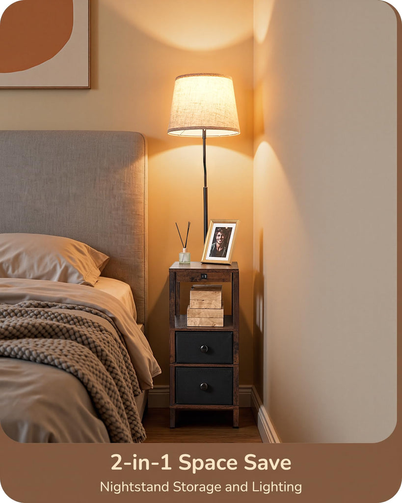 Floor Lamp with Table Dimmable USB Type-C Ports, Fire-Burned Wood