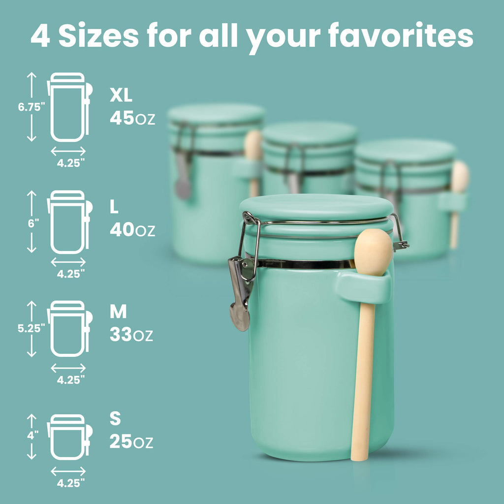 4-Piece Ceramic Kitchen Canisters Set, Airtight Containers with Wooden Spoons Reusable Chalk Labels and Marker for