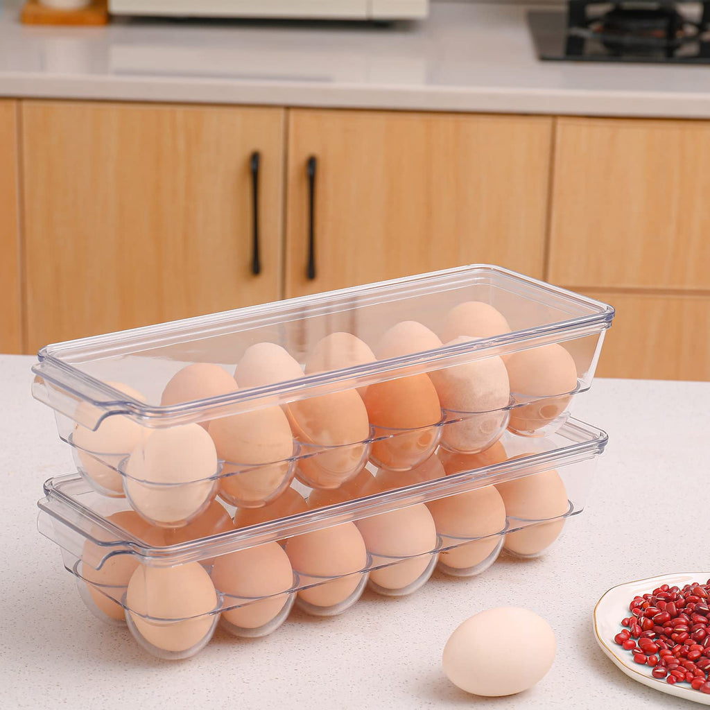 2 Pack Egg Holder for Refrigerator, Plastic Egg Storage Container, Fridge Egg Organizer, Clear Refrigerator Organizer