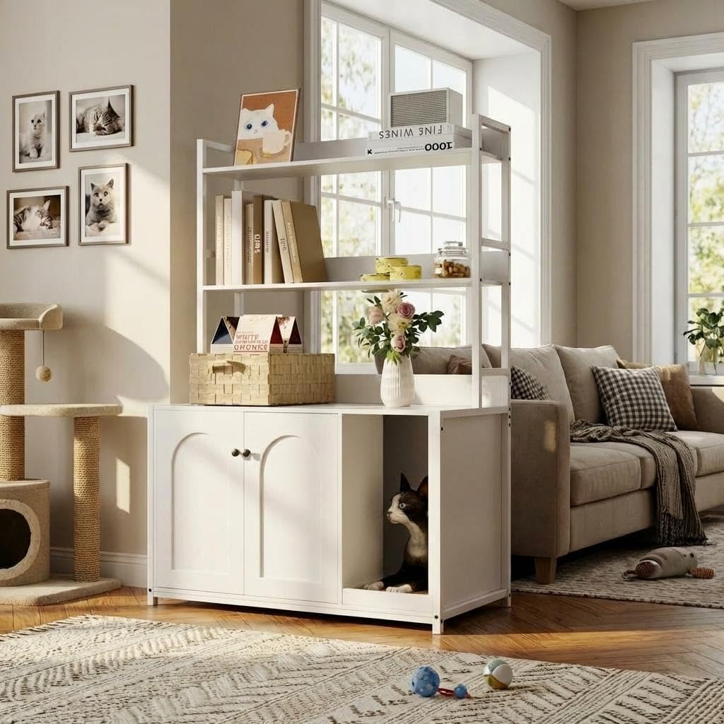 Large Litter Box Enclosure with Storage Shelves