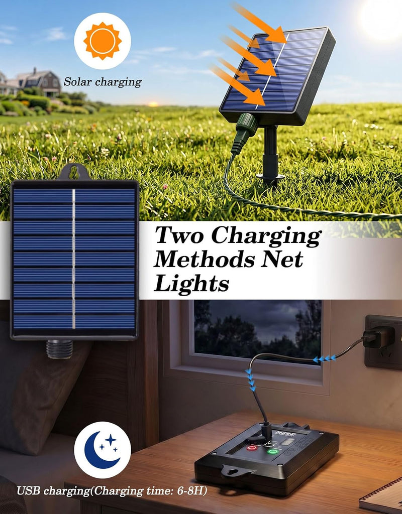 10x10FT Solar Christmas Net Lights Outdoor Waterproof with Remote