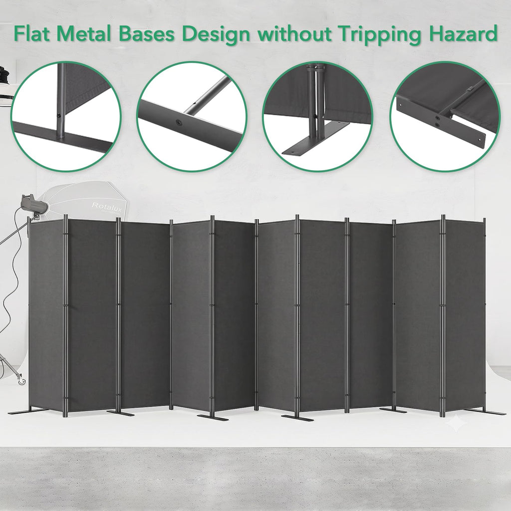 10-Panel 6 ft Tall Indoor Folding Room Divider, Dark Grey