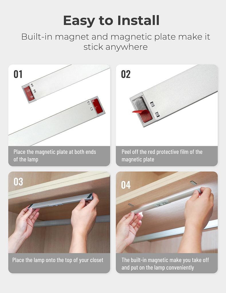 2 Pack Motion Sensor Closet Lighting with Eye Protection Design Automatic Closet Lights Battery Operated Pantry Light