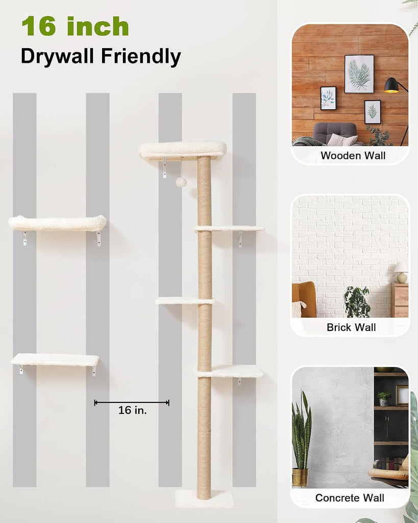 Cat Wall Shelves Set, 70 inch Wall Mounted Tree, Beige