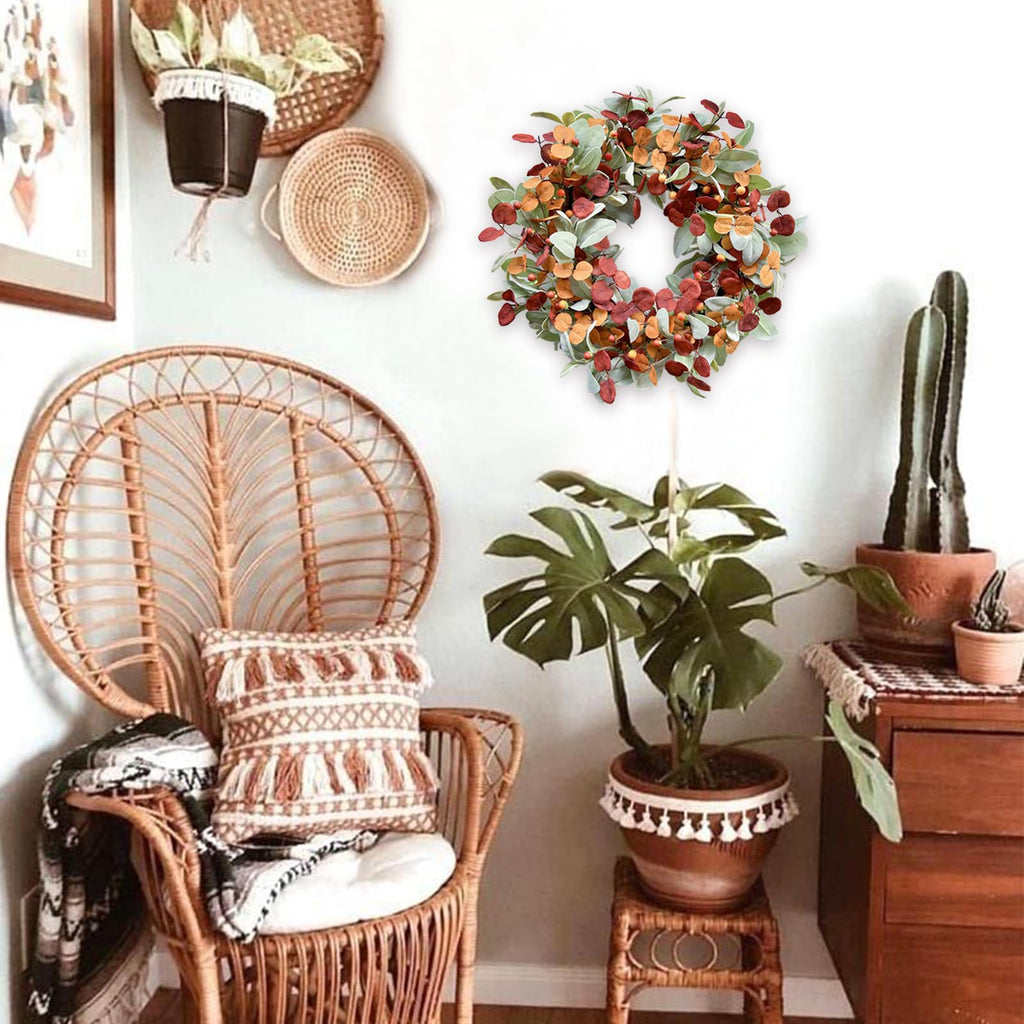 20" Fall Wreaths for Front Door, Autumn Eucalyptus Leave Wreath