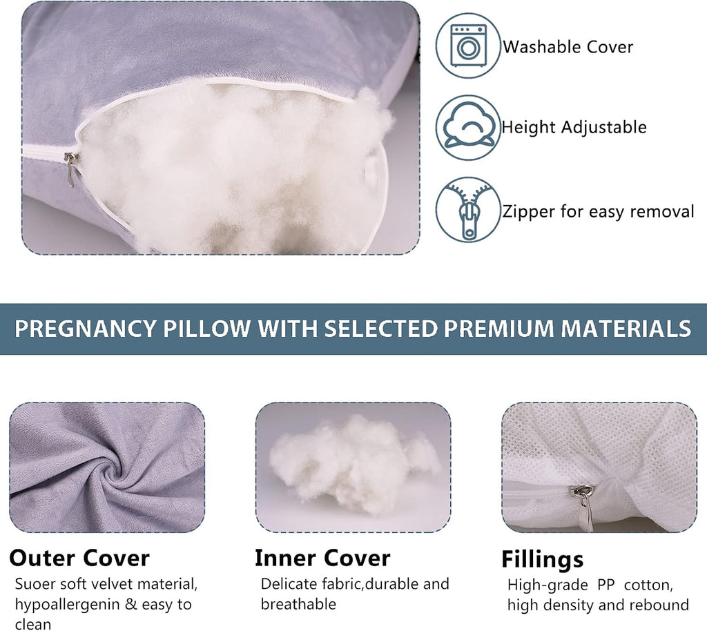 Pregnancy Pillow, U-Shaped Full Body Maternity Pillow with Removable Pillowcase, Prone Pillow Support for Back, Legs
