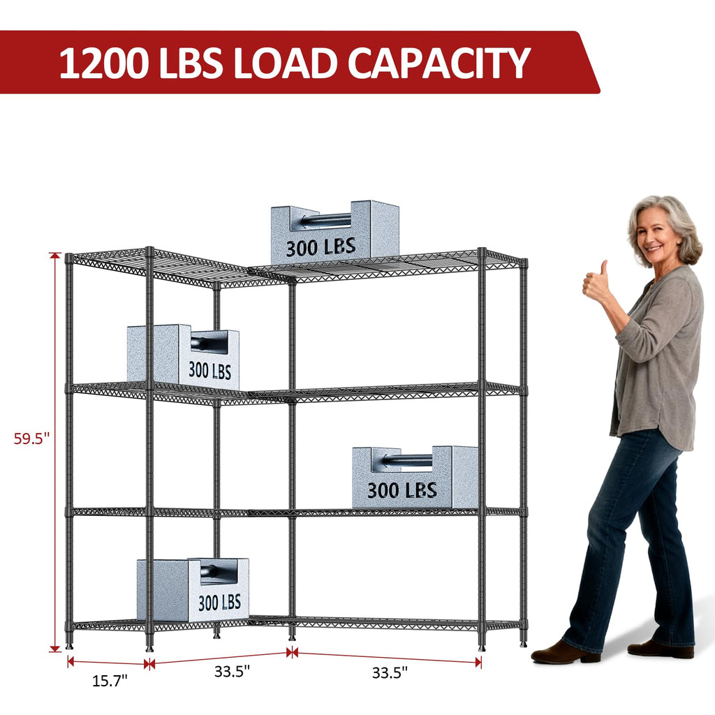 Linked Storage Racks, DIY Adjustable Heavy Duty Metal Shelving Unit for Corner, Ideal, Garage, Warehouse, and Garden