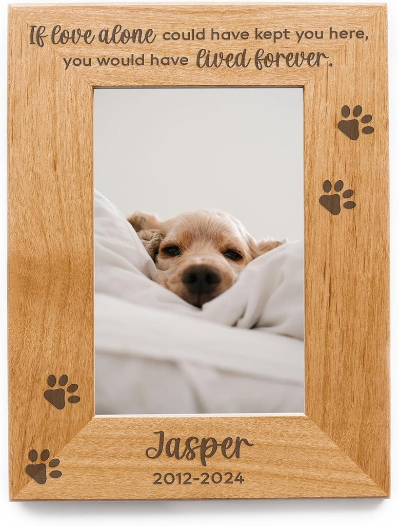 Pet Loss Picture Frame - Love Alone Forever Wooden Pet Memorial Frame, Pet Remembrance Gift - 4x6 Landscape