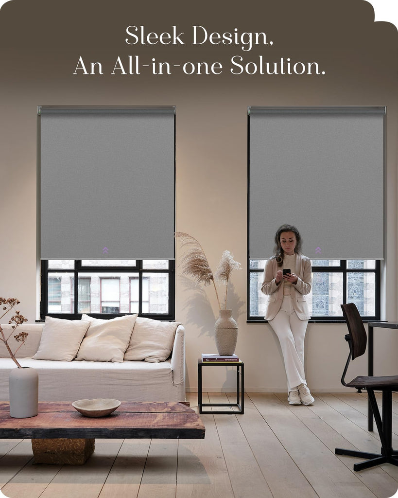 Smart Roller Shades 100% Blackout Window Blinds with APP Control Customized Automatic Shades (37" Wx72 H, Grey)
