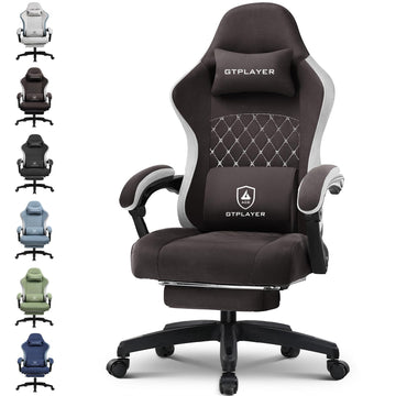 Gaming Chair with Footrest Fabric Office Chair with Pocket Spring Cushion and Linkage Armrests, High Back Ergonomic
