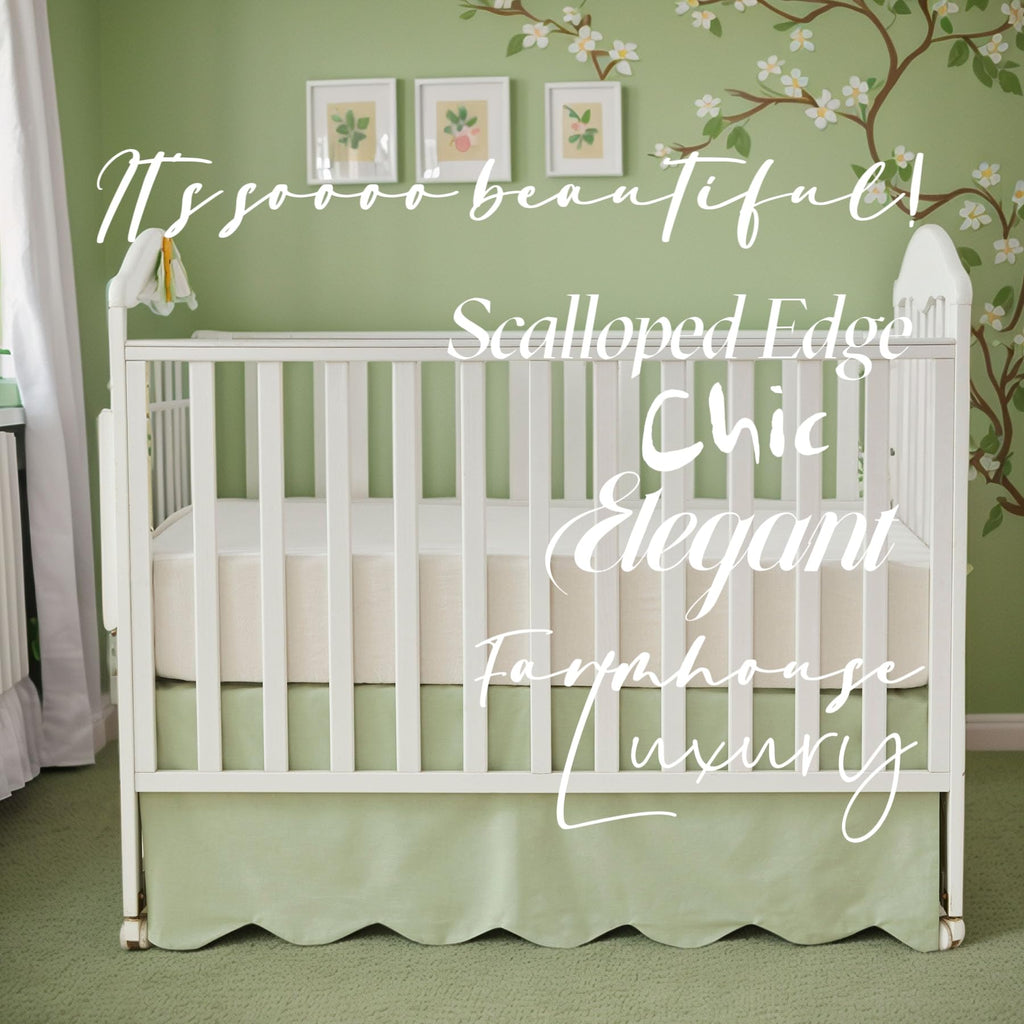 Scallop Edge Cotton Crib Skirt Toddler Bedskirt Baby Nursery Crib Bed Skirt Gender Neutral Solid Color Light Green