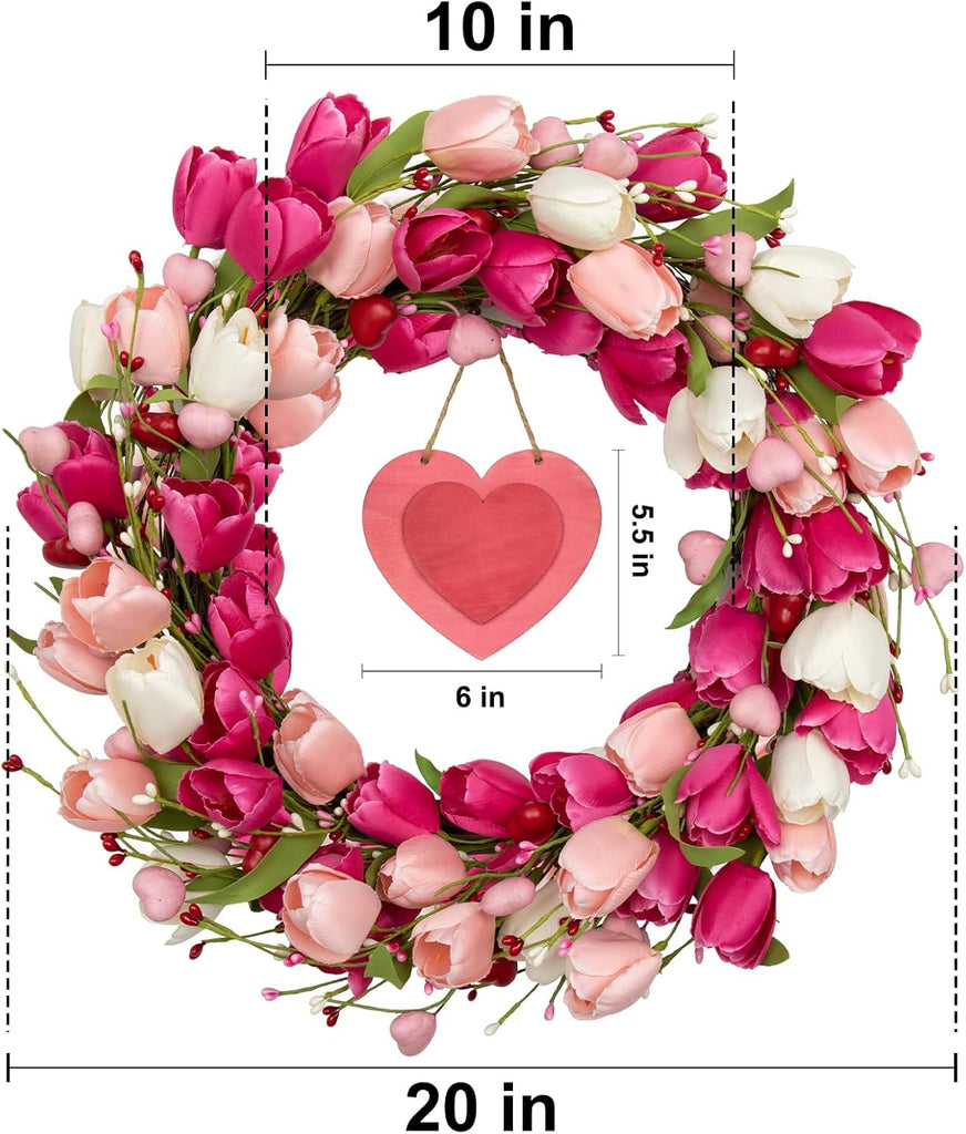 20 Inches Valentines Day Wreath Pink Valentine Wreath for Front Door Colorful Valentine Door Wreaths Tulip Wreaths