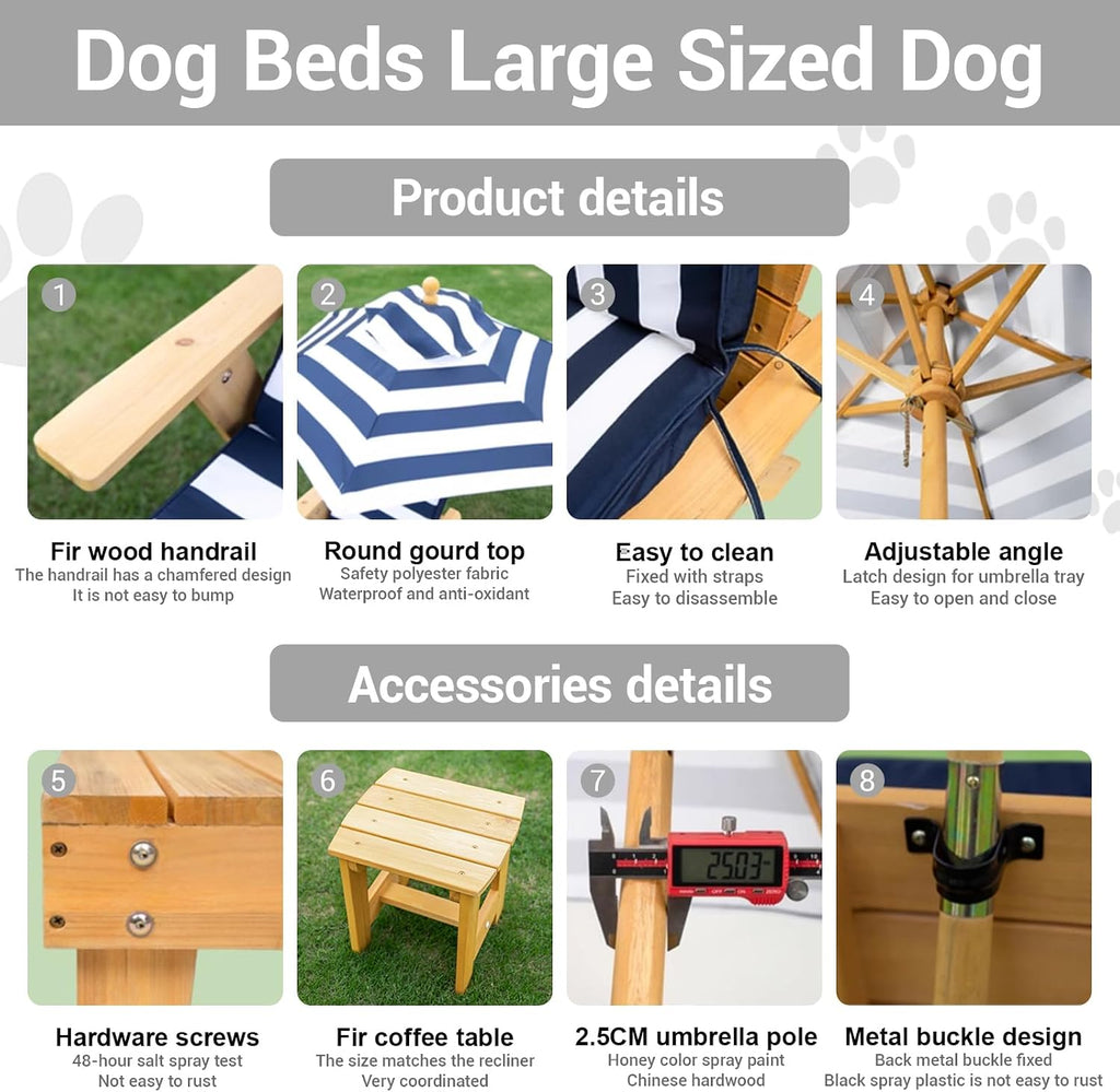 Elevated Dog Bed for Large Dogs with Waterproof Canopy | Indoor/Outdoor Pet Chaise for Backyard, Pool, Beach